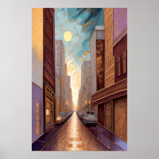 Abstracte Waterverf Schilderen Gouden Cityscape 3: Poster (Voorkant)