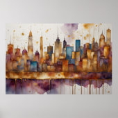 Abstracte Waterverf Schilderen Gouden Cityscape 3: Poster (Voorkant)