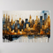 Abstracte Waterverf Schilderen Gouden Cityscape 3: Poster (Voorkant)