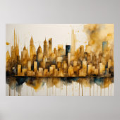 Abstracte Waterverf Schilderen Gouden Cityscape 3: Poster (Voorkant)