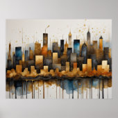 Abstracte Waterverf Schilderen Gouden Cityscape 4: Poster (Voorkant)