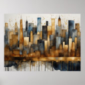 Abstracte Waterverf Schilderen Gouden Cityscape 4: Poster (Voorkant)