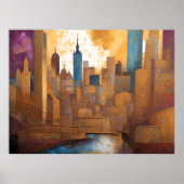 Abstracte Waterverf Schilderen Gouden Cityscape 4: Poster (Voorkant)