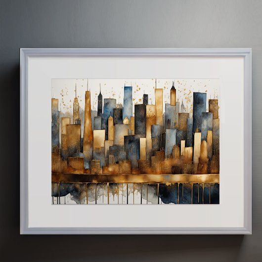 Abstracte Waterverf Schilderen Gouden Cityscape 4: Poster