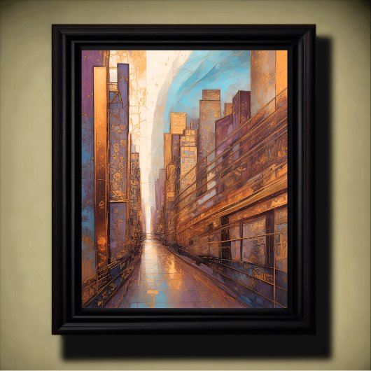 Abstracte Waterverf Schilderen Gouden Cityscape 4: Poster