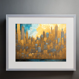 Abstracte Waterverf Schilderen Gouden Cityscape 4: Poster