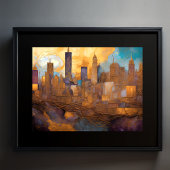 Abstracte Waterverf Schilderen Gouden Cityscape 4: Poster