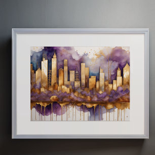 Abstracte Waterverf Schilderen Gouden Cityscape 4: Poster
