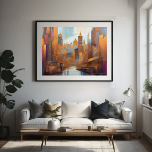 Abstracte Waterverf Schilderen Gouden Cityscape 4: Poster