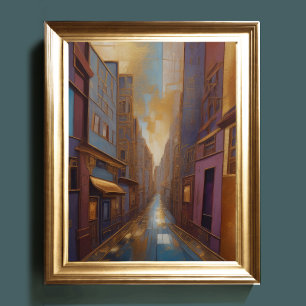 Abstracte Waterverf Schilderen Gouden Cityscape 4: Poster