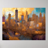 Abstracte Waterverf Schilderen Gouden Cityscape 4: Poster (Voorkant)