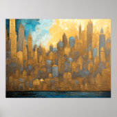 Abstracte Waterverf Schilderen Gouden Cityscape 4: Poster (Voorkant)