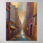 Abstracte Waterverf Schilderen Gouden Cityscape 4: Poster (Voorkant)
