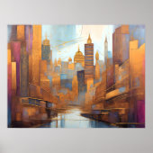 Abstracte Waterverf Schilderen Gouden Cityscape 4: Poster (Voorkant)