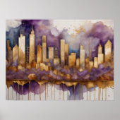 Abstracte Waterverf Schilderen Gouden Cityscape 4: Poster (Voorkant)