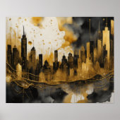 Abstracte Waterverf Schilderen Gouden Cityscape 5: Poster (Voorkant)