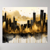 Abstracte Waterverf Schilderen Gouden Cityscape 5: Poster (Voorkant)