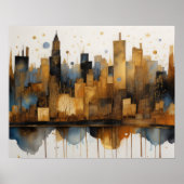 Abstracte Waterverf Schilderen Gouden Cityscape 5: Poster (Voorkant)