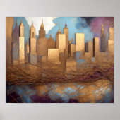 Abstracte Waterverf Schilderen Gouden Cityscape 5: Poster (Voorkant)