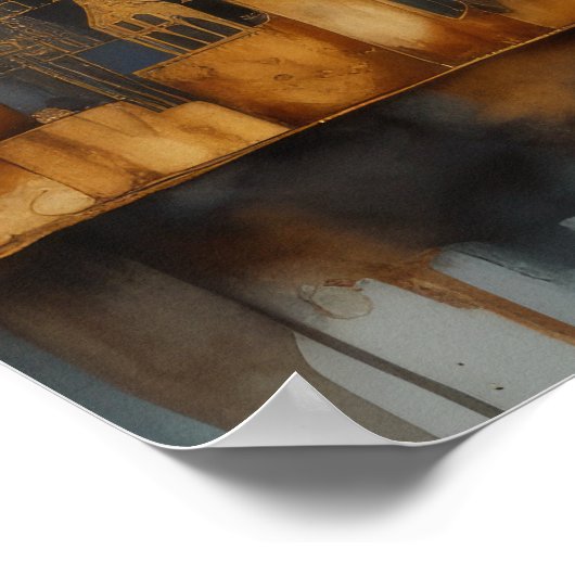 Abstracte Waterverf Schilderen Gouden Cityscape 5: Poster (Hoek)