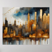 Abstracte Waterverf Schilderen Gouden Cityscape 5: Poster (Voorkant)