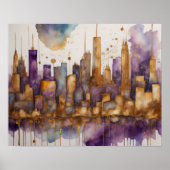 Abstracte Waterverf Schilderen Gouden Cityscape 5: Poster (Voorkant)
