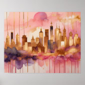 Abstracte Waterverf Schilderen Gouden Cityscape 5: Poster (Voorkant)