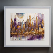 Abstracte Waterverf Schilderen Gouden Cityscape 5: Poster