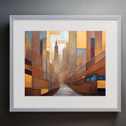 Abstracte Waterverf Schilderen Gouden Cityscape 5: Poster