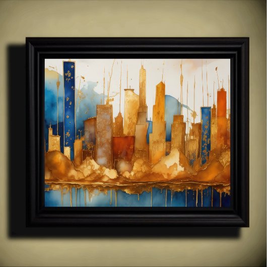 Abstracte Waterverf Schilderen Gouden Cityscape 5: Poster