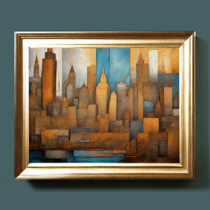 Abstracte Waterverf Schilderen Gouden Cityscape 5: Poster