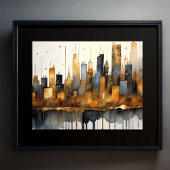 Abstracte Waterverf Schilderen Gouden Cityscape 5: Poster