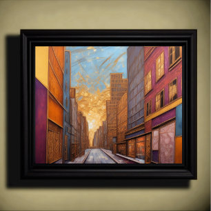 Abstracte Waterverf Schilderen Gouden Cityscape 5: Poster