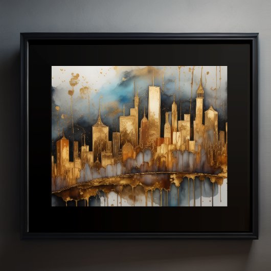 Abstracte Waterverf Schilderen Gouden Cityscape 5: Poster