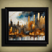Abstracte Waterverf Schilderen Gouden Cityscape 5: Poster
