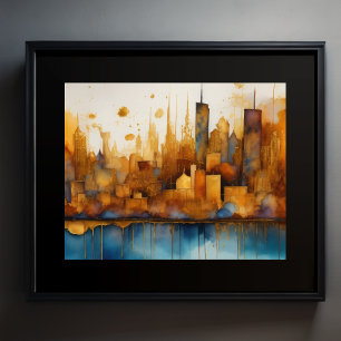 Abstracte Waterverf Schilderen Gouden Cityscape 5: Poster