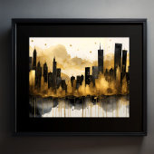 Abstracte Waterverf Schilderen Gouden Cityscape 5: Poster
