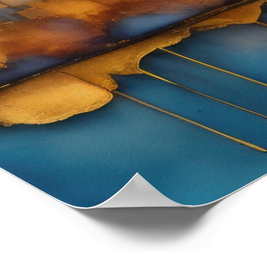 Abstracte Waterverf Schilderen Gouden Cityscape 5: Poster (Hoek)