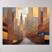 Abstracte Waterverf Schilderen Gouden Cityscape 5: Poster (Voorkant)