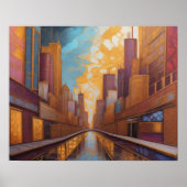 Abstracte Waterverf Schilderen Gouden Cityscape 5: Poster (Voorkant)