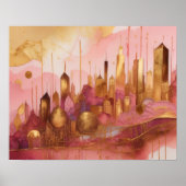 Abstracte Waterverf Schilderen Gouden Cityscape 5: Poster (Voorkant)
