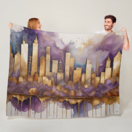 Abstracte Waterverf Schilderen Gouden Cityscape Pa Fleece Deken