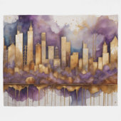 Abstracte Waterverf Schilderen Gouden Cityscape Pa Fleece Deken (Voorkant (Horizontaal))