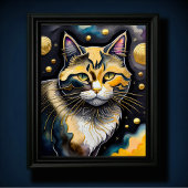 Abstracte Waterverf Schilderen van een Kat 5:4 Poster