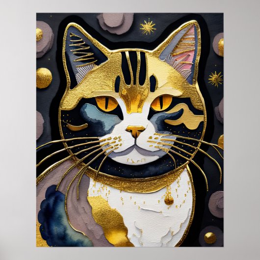 Abstracte Waterverf Schilderen van een Kat 5:4 Poster (Voorkant)