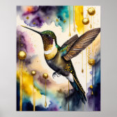 Abstracte Waterverf Schilderen van een kolibrie 5: Poster (Voorkant)