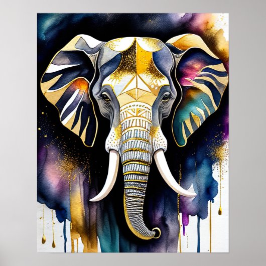 Abstracte Waterverf Schilderen van een olifant 5:4 Poster (Voorkant)