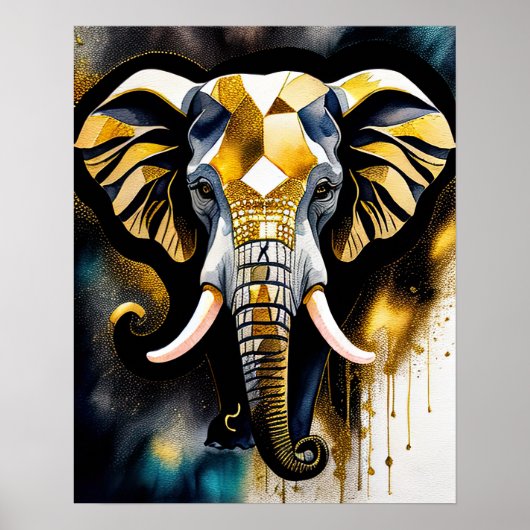 Abstracte Waterverf Schilderen van een olifant 5:4 Poster (Voorkant)