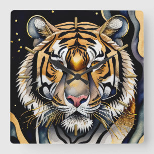 Abstracte Waterverf Schilderen van een Tijger 5:4 Vierkante Klok