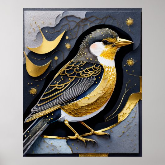 Abstracte Waterverf Schilderen van een Vogel 5:4 Poster (Voorkant)